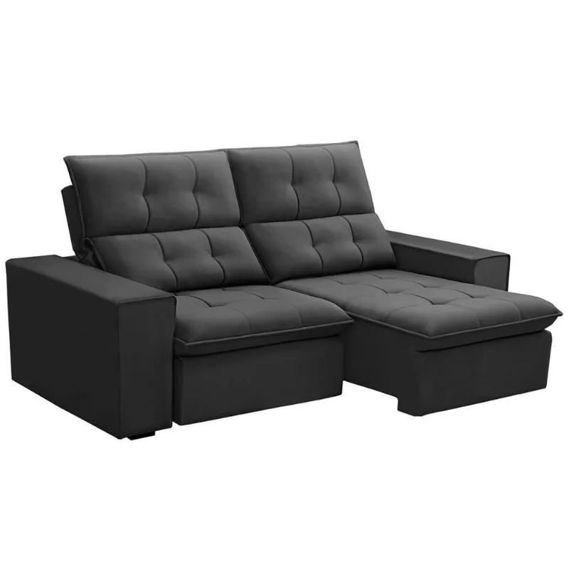 Sofá Retrátil Reclinável Para Sala 3 Lugares 230cm Vincent F04 Veludo Cinza Escuro - Lyam Decor