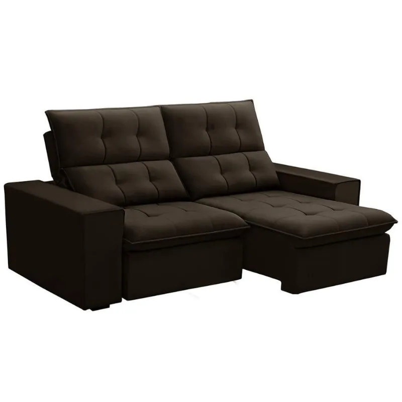 Sofá Retrátil Reclinável Para Sala 3 Lugares 230cm Vincent F04 Veludo Marrom Escuro - Lyam Decor