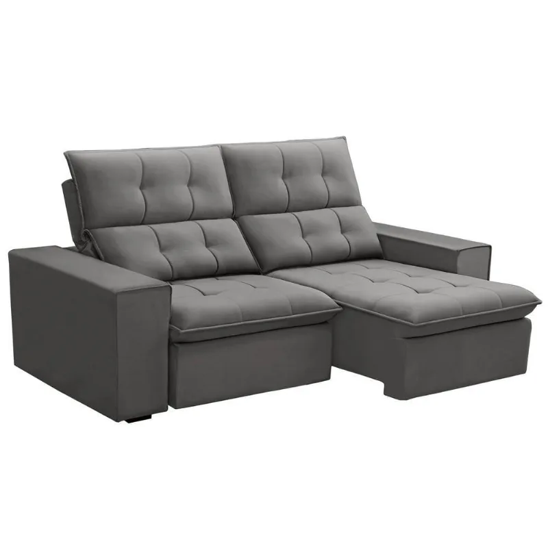 Sofá Retrátil Reclinável Para Sala 3 Lugares 230cm Vincent F04 Veludo Cinza Claro - Lyam Decor
