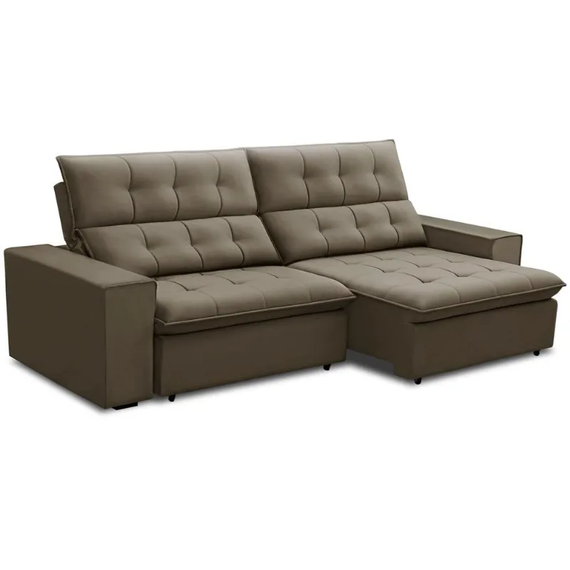 Sofá Retrátil Reclinável Para Sala 3 Lugares 250cm Vincent F04 Veludo Marrom Claro - Lyam Decor