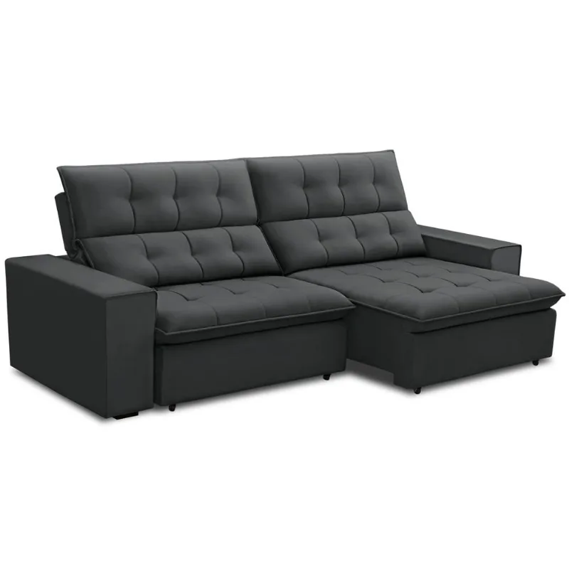 Sofá Retrátil Reclinável Para Sala 3 Lugares 250cm Vincent F04 Veludo Cinza Escuro - Lyam Decor