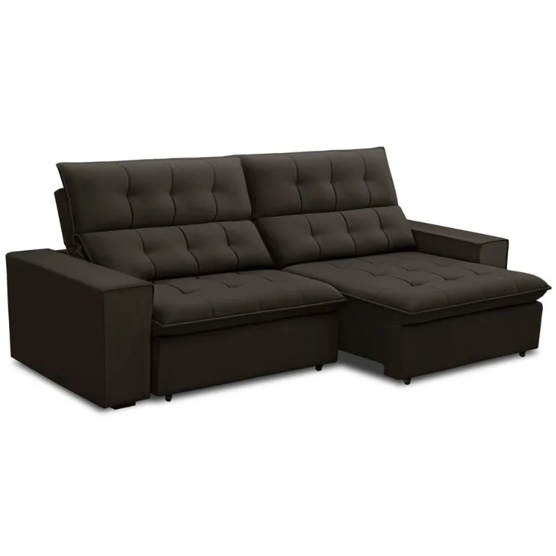 Sofá Retrátil Reclinável Para Sala 3 Lugares 250cm Vincent F04 Veludo Marrom Escuro - Lyam Decor