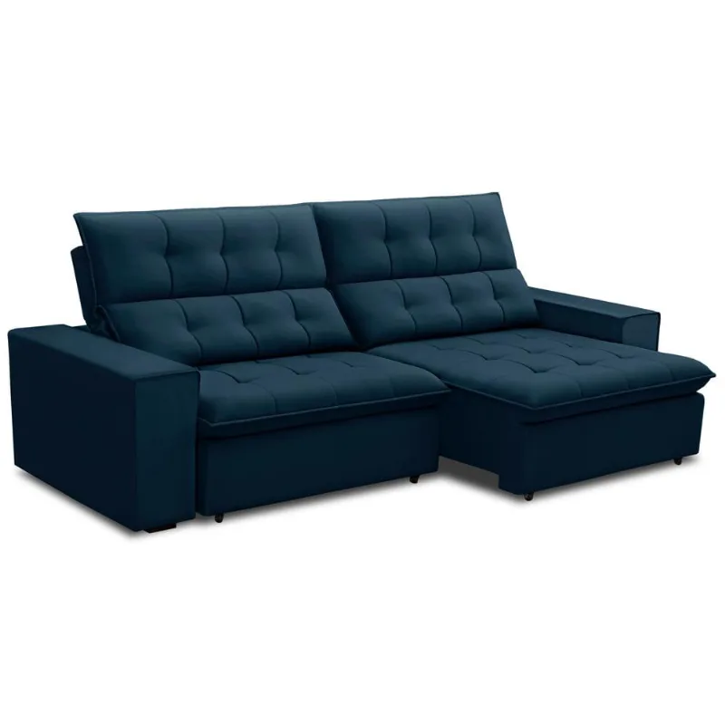 Sofá Retrátil Reclinável Para Sala 3 Lugares 250cm Vincent F04 Veludo Azul - Lyam Decor