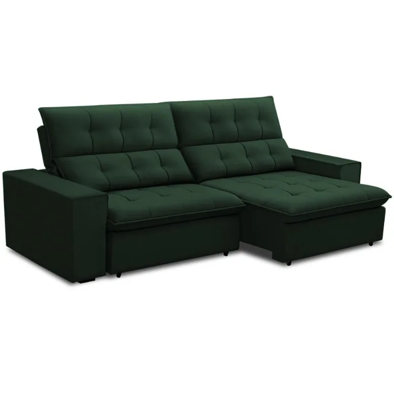 Sofá Retrátil Reclinável Para Sala 3 Lugares 250cm Vincent F04 Veludo Verde - Lyam Decor