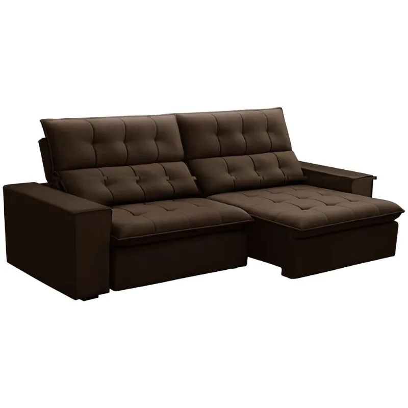 Sofá Retrátil Reclinável Para Sala 3 Lugares 250cm Vincent F04 Veludo Marrom - Lyam Decor