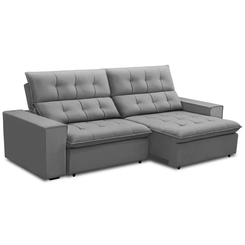 Sofá Retrátil Reclinável Para Sala 3 Lugares 250cm Vincent F04 Veludo Cinza Claro - Lyam Decor