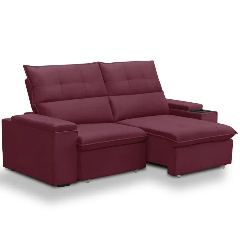 Sofá Retrátil Reclinável Para Sala 3 Lugares 210cm Niels F04 Veludo Vermelho - Lyam Decor