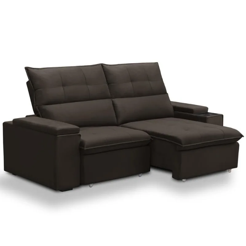 Sofá Retrátil Reclinável Para Sala 3 Lugares 210cm Niels F04 Veludo Marrom Escuro - Lyam Decor
