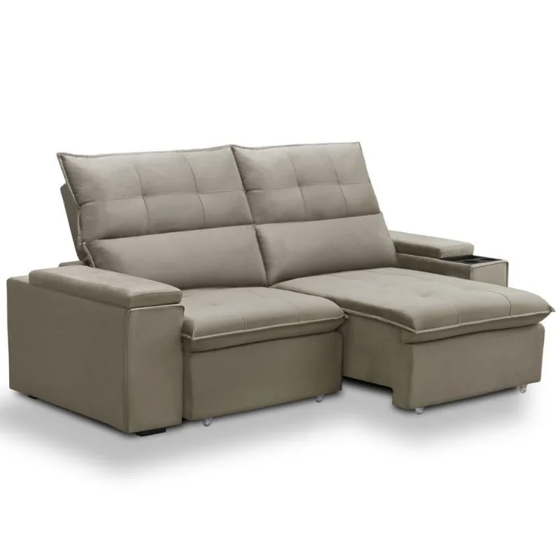 Sofá Retrátil Reclinável Para Sala 3 Lugares 230cm Niels F04 Veludo Marrom Claro - Lyam Decor
