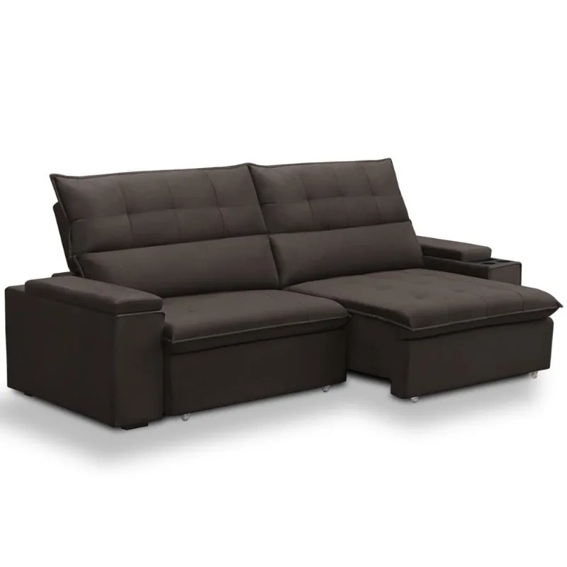 Sofá Retrátil Reclinável Para Sala 3 Lugares 250cm Niels F04 Veludo Marrom Escuro - Lyam Decor