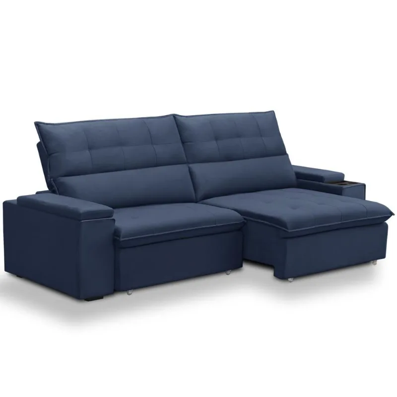 Sofá Retrátil Reclinável Para Sala 3 Lugares 250cm Niels F04 Veludo Azul - Lyam Decor