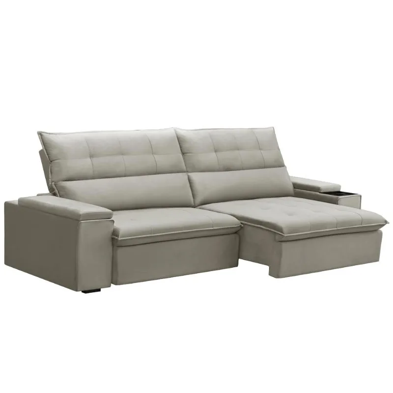Sofá Retrátil Reclinável Para Sala 3 Lugares 250cm Niels F04 Veludo Bege - Lyam Decor