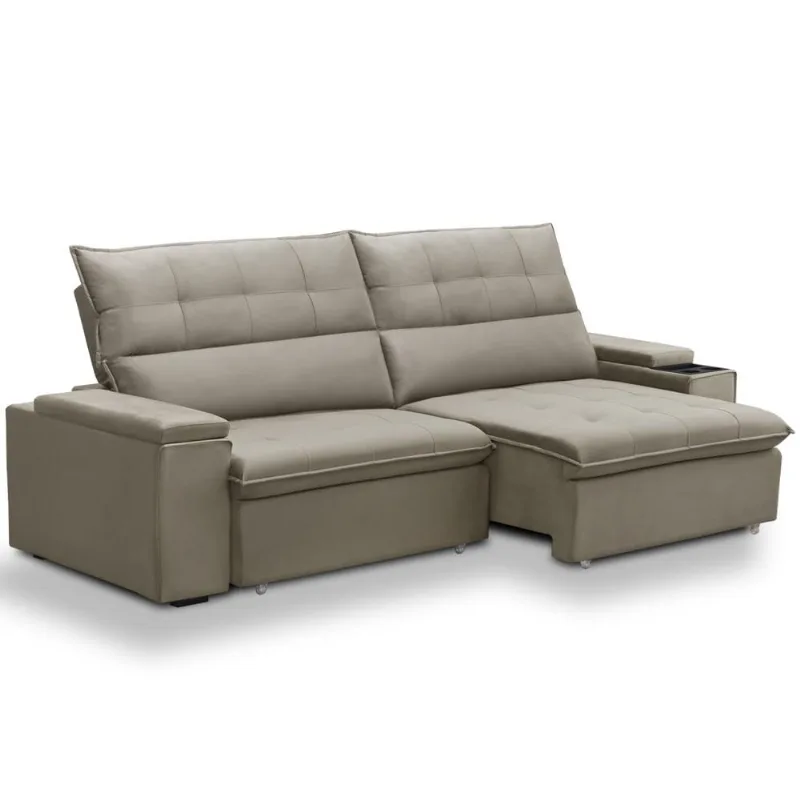 Sofá Retrátil Reclinável Para Sala 3 Lugares 250cm Niels F04 Veludo Amêndoa - Lyam Decor