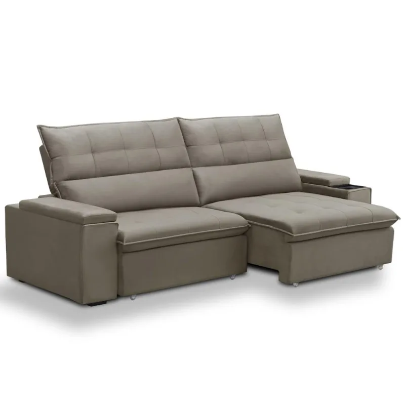 Sofá Retrátil Reclinável Para Sala 4 Lugares 270cm Niels F04 Veludo Marrom Claro - Lyam Decor