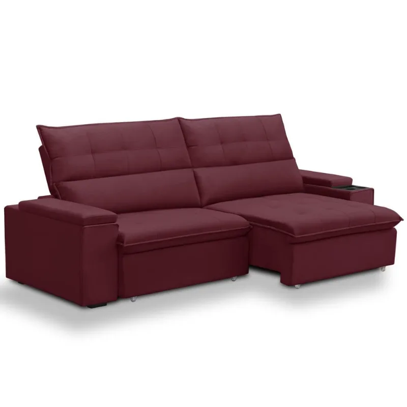 Sofá Retrátil Reclinável Para Sala 4 Lugares 270cm Niels F04 Veludo Vermelho - Lyam Decor