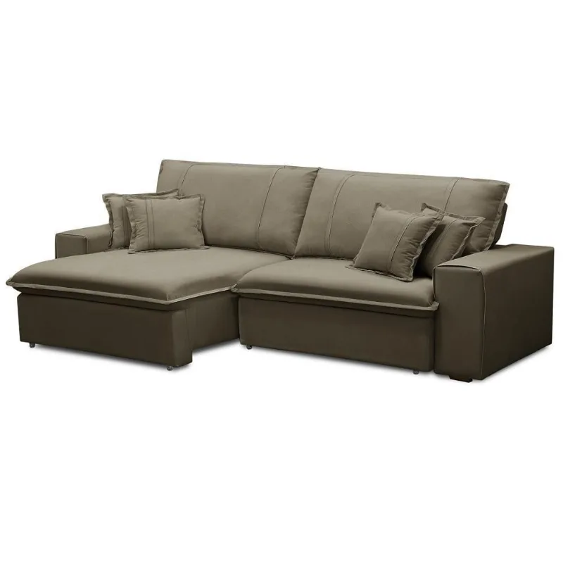 Sofá Retrátil Reclinável Para Sala 3 Lugares 210cm Varsov F04 Veludo Amêndoa - Lyam Decor