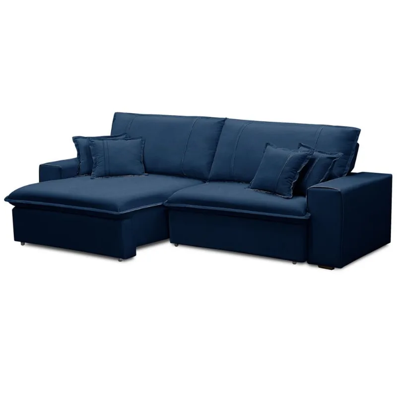 Sofá Retrátil Reclinável Para Sala 3 Lugares 250cm Varsov F04 Veludo Azul - Lyam Decor