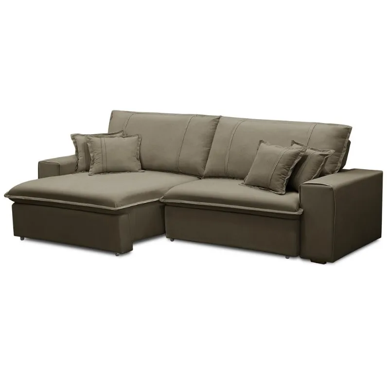 Sofá Retrátil Reclinável Para Sala 3 Lugares 250cm Varsov F04 Veludo Amêndoa - Lyam Decor