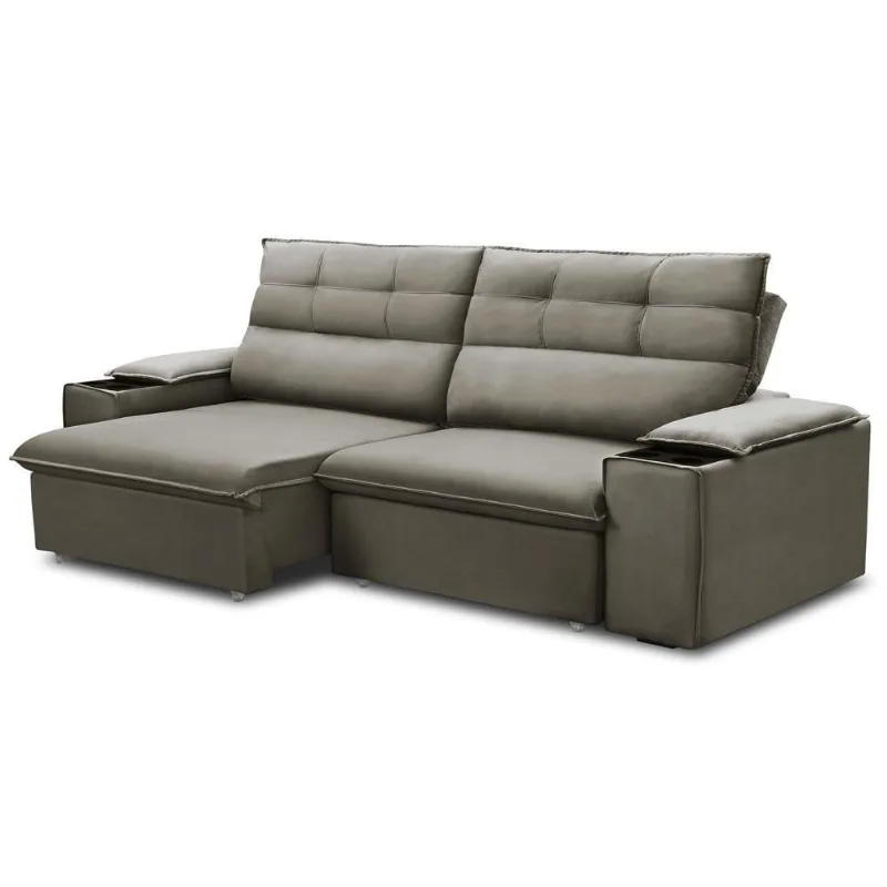 Sofá Retrátil Reclinável Para Sala 3 Lugares 245cm Gordon F04 Veludo Marrom Claro - Lyam Decor