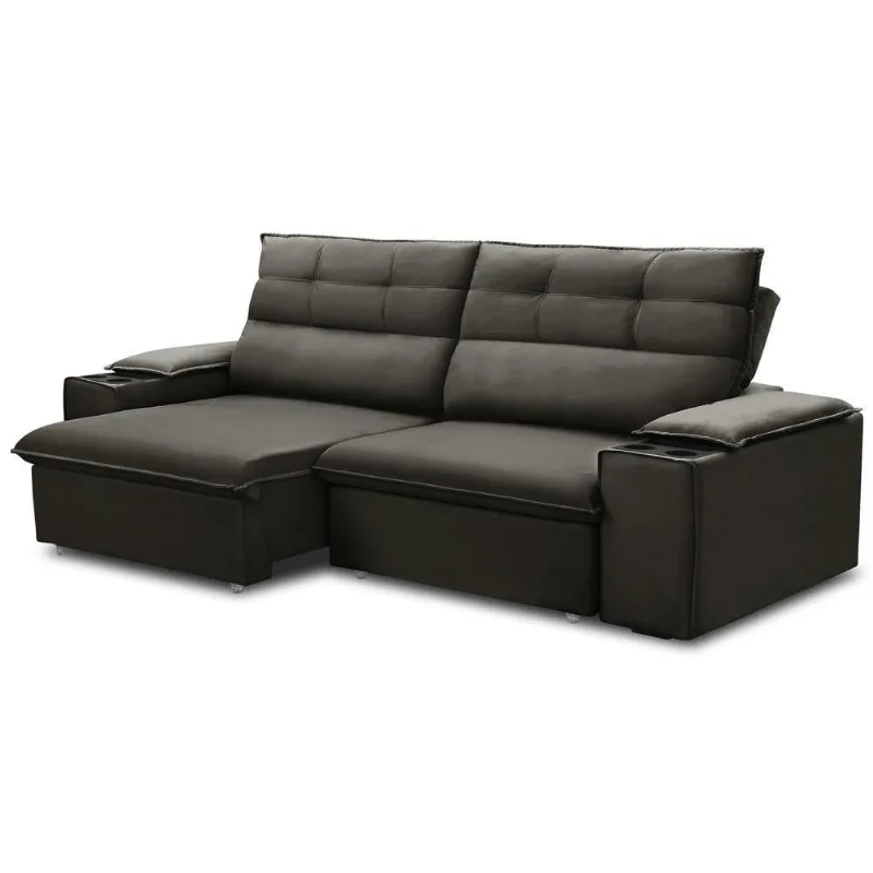 Sofá Retrátil Reclinável Para Sala 3 Lugares 245cm Gordon F04 Veludo Marrom Escuro - Lyam Decor