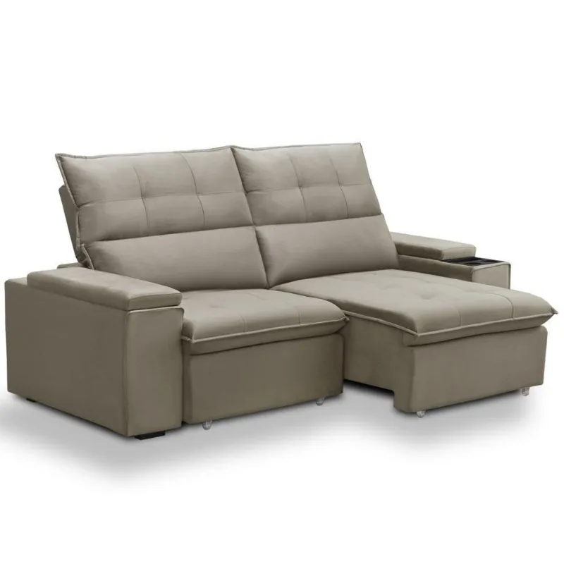 Sofá Retrátil Reclinável Para Sala 3 Lugares 230cm Niels F04 Veludo Amêndoa - Lyam Decor
