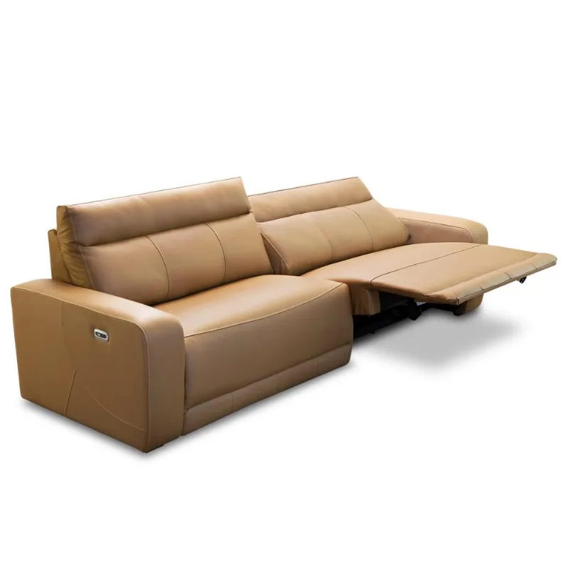 Sofá 3 Lugares Retrátil Reclinável Elétrico 224cm Mazi L06 Couro Caramelo - Lyam Decor