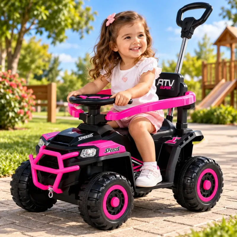 Quadriciclo Elétrico com Empurrador Off Road - Rosa