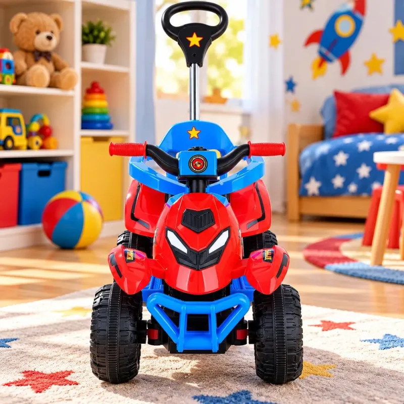 Quadriciclo Infantil Elétrico com Empurrador Spider - Vermelho
