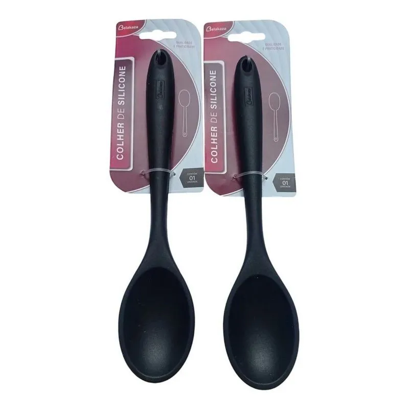 2 Colheres De Arroz Silicone Maciço Não Riscam Cor Preto