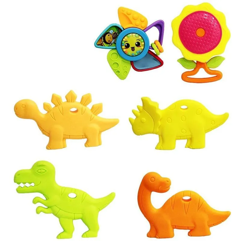 Chocalho Mordedor Baby Dino Top Kids 6 Peças