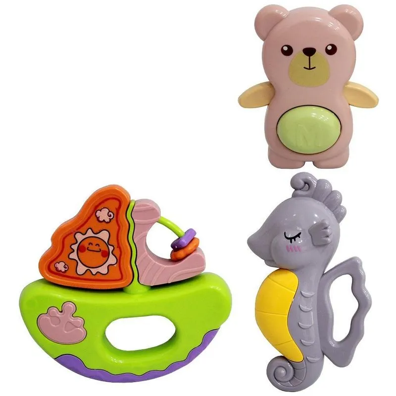 Chocalho Baby Ursinho Marinheiro Top Kids 3 Peças