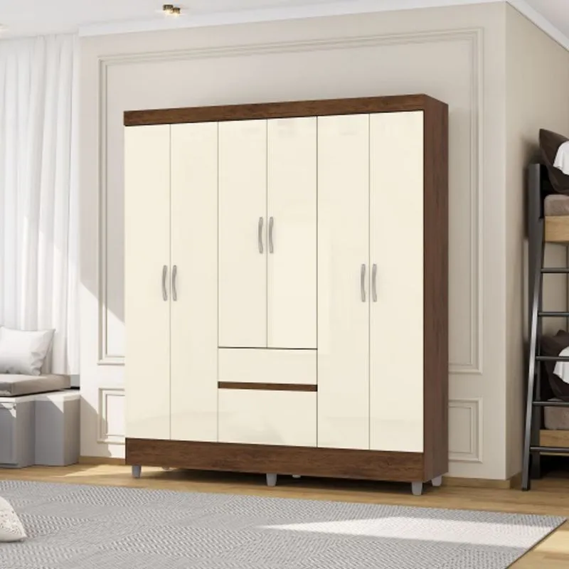 Guarda Roupa Ideal 6 Portas Plus Imbuia/Champanhe – Vila Rica Móveis