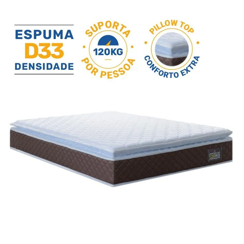 Colchão de Espuma D33 Pillow Top Comfort Luxo King 193x203x19cm