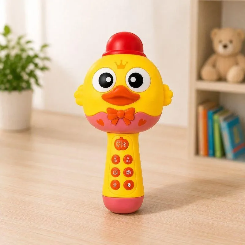 Microfone Infantil Recarregável com Bluetooth Músicas e Histórias Amarelo com Iluminação USB