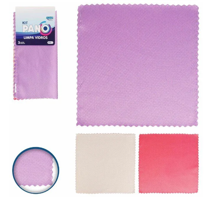 Kit Pano Vidros 30x30Cm 3Pçs Clean Tech