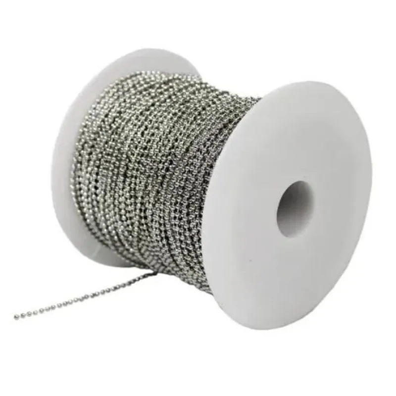 Corrente De Bolinhas 2mm 100 Metros Prata Fecho Canoa Tag