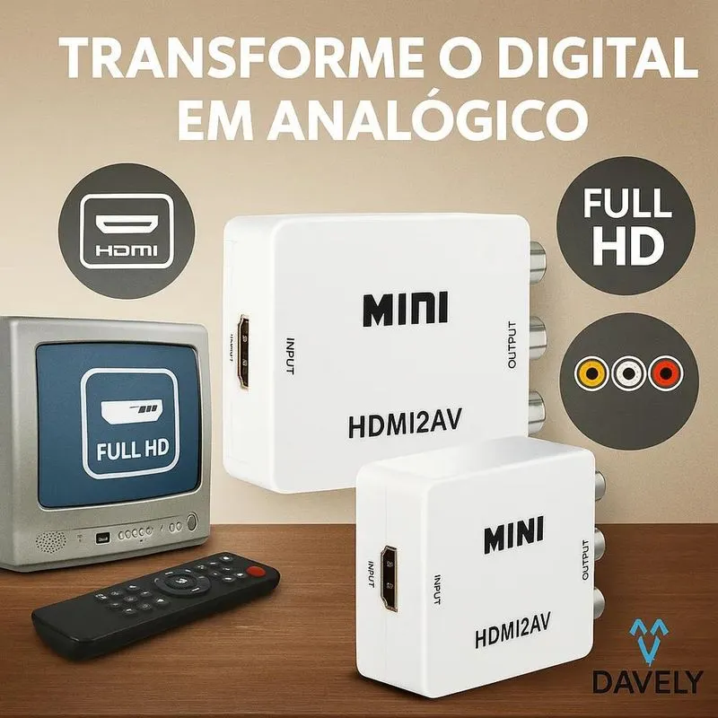 Mini Adaptador Hdmi Para Rca Conversor Full Hd Vídeo Hdmi P/