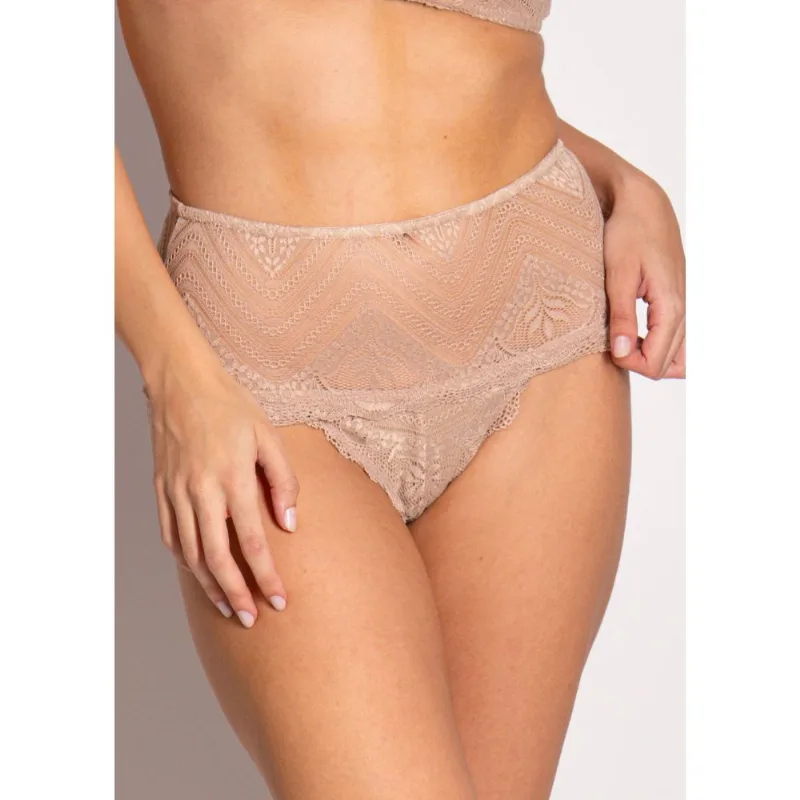 Calcinha Cintura Alta Toda Em Renda Bia BEIGE FONCÉ P