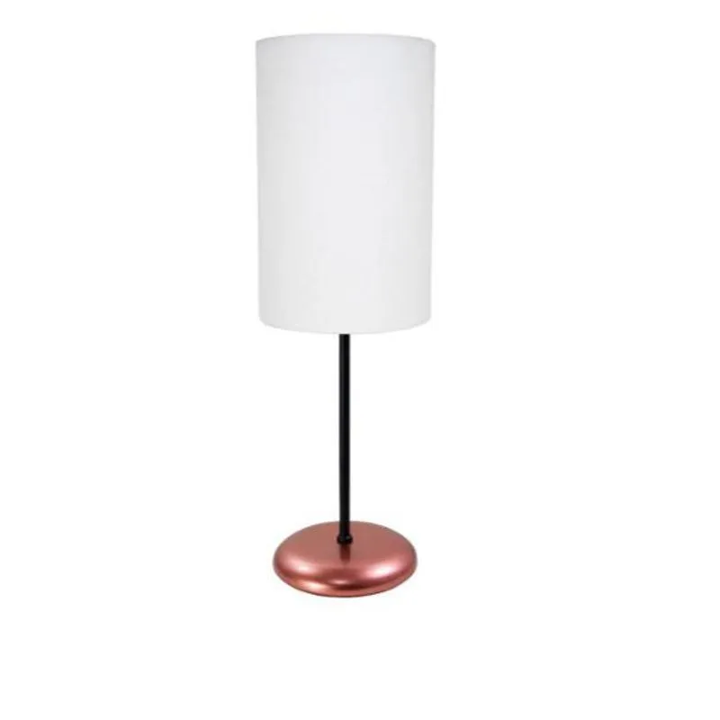 Abajur De Alumínio Rose Gold Tubo Preto Com Cúpula Branco