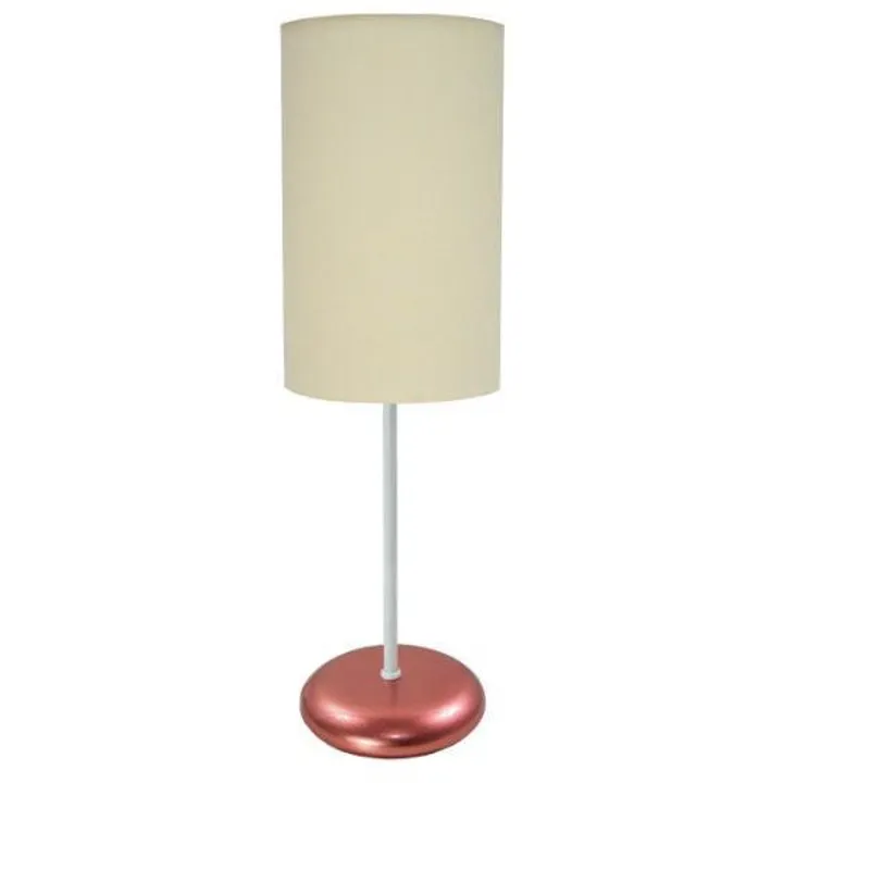 Abajur De Alumínio Rose Gold Tubo Branco Com Cúpula Bege