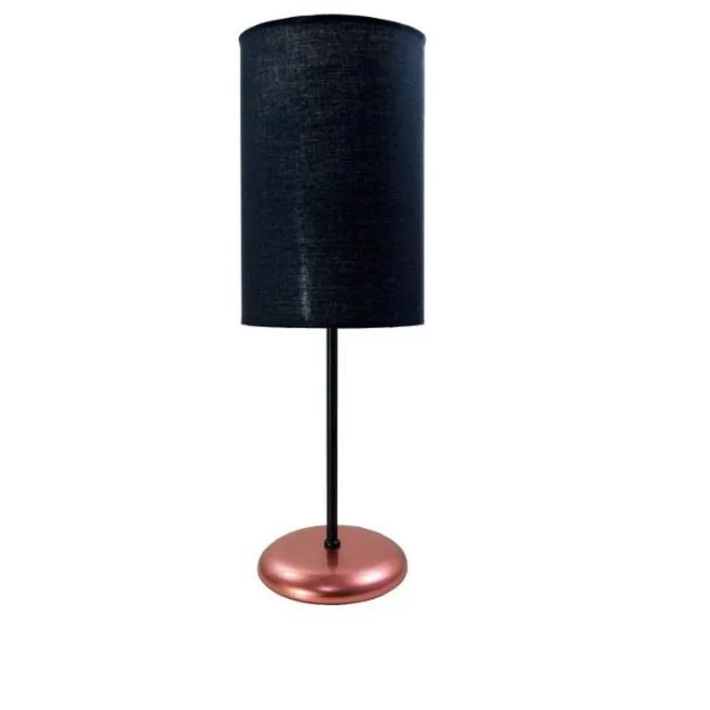 Abajur De Alumínio Rose Gold Tubo Preto Com Cúpula Preto