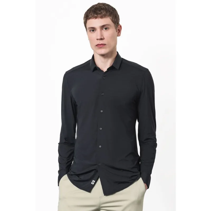 Camisa Manga Longa Slim Anatômica Lisa Preto - GG