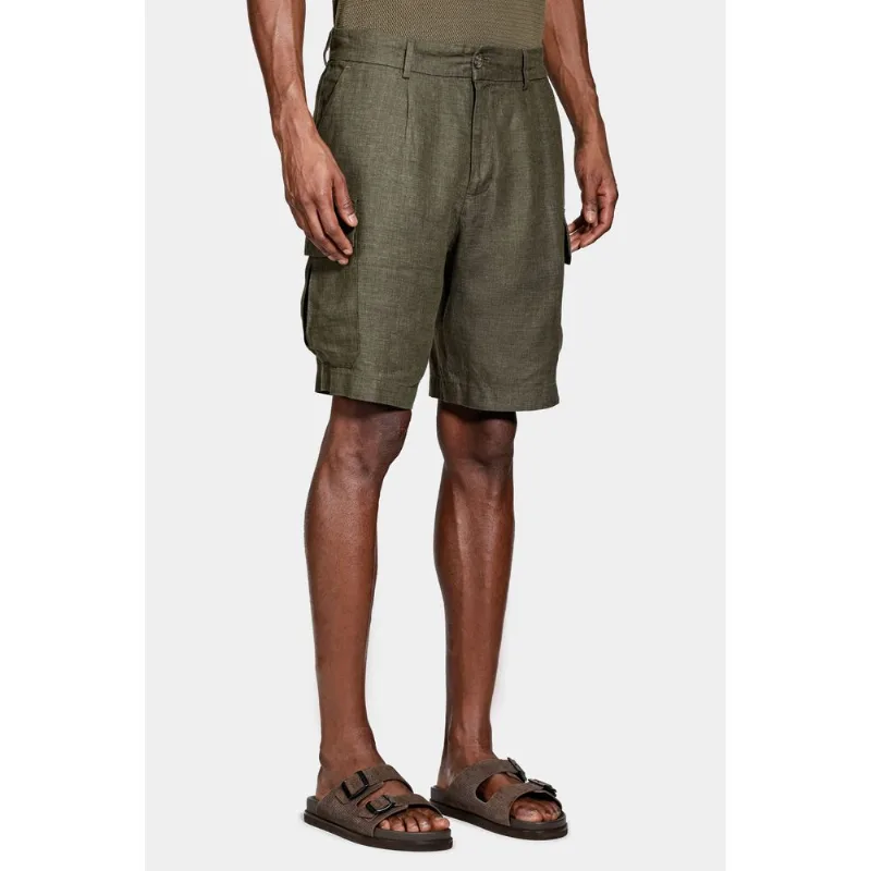 Bermuda Chino Cargo Linho Verde Militar - 40