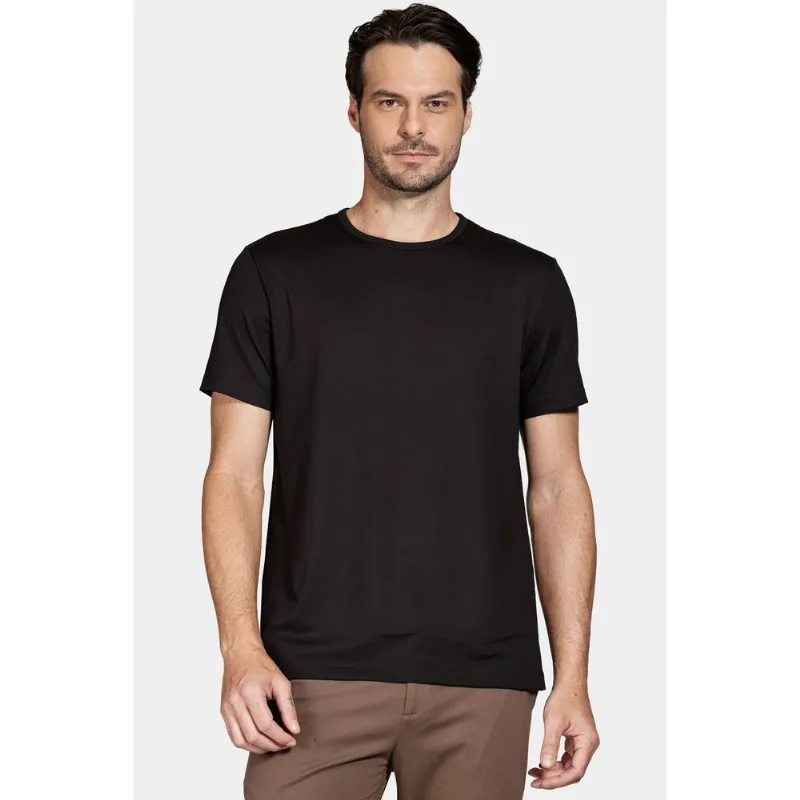 Camiseta Manga Curta de Algodão Pima Gaseado Preto - M