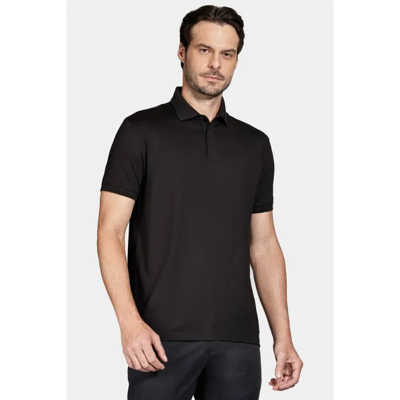Polo Manga Curta de Algodão Pima Gaseado Preto - XXG