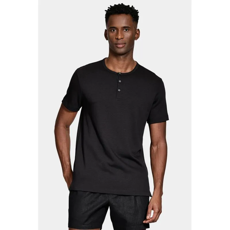 Camiseta Manga Curta Jersey Henley Preto - G
