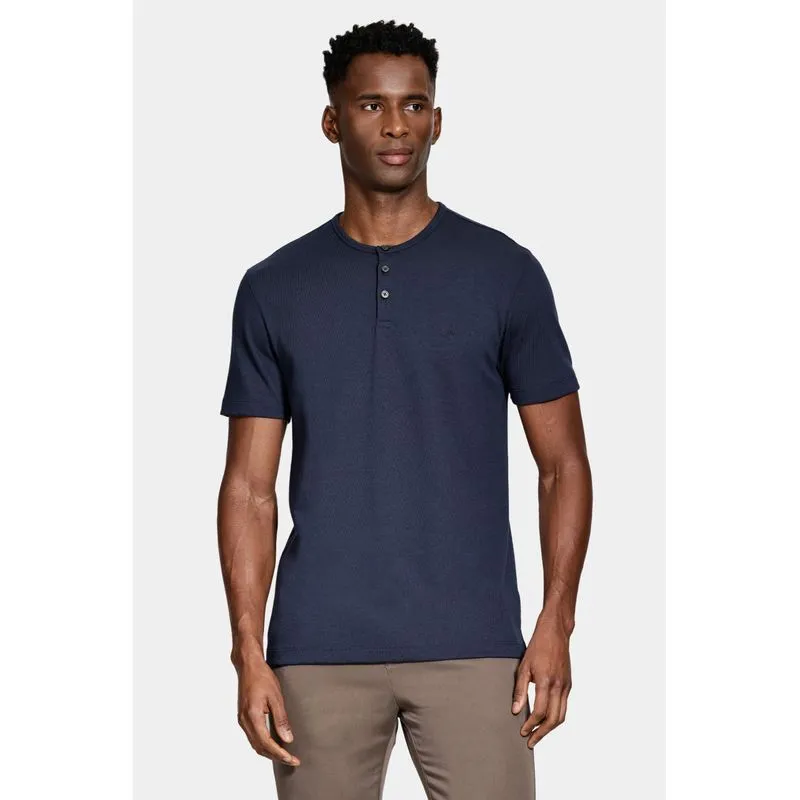 Camiseta Manga Curta Jersey Henley Navy - G