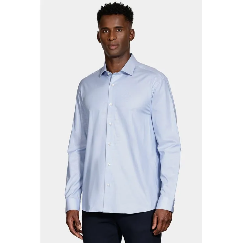 Camisa Manga Longa Social Regular Maquinetada Stretch Azul - 44