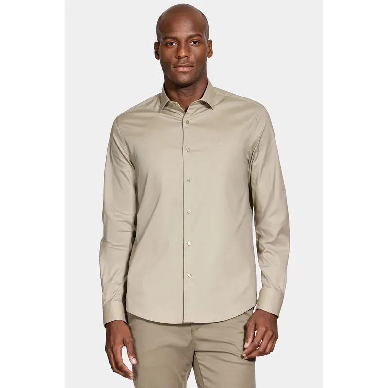 Camisa Manga Longa Regular Stretch Liso Caqui - P
