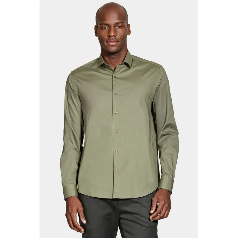 Camisa Manga Longa Regular Stretch Liso Verde Folha - 5G